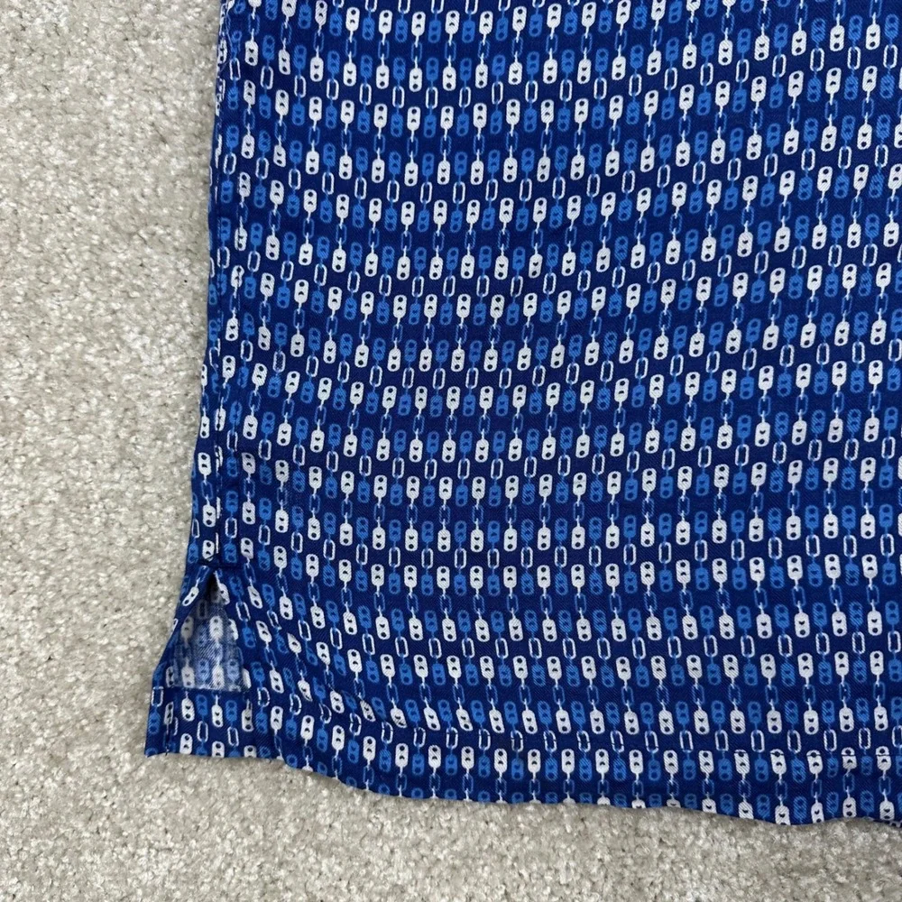 Linea Rosso Signature Mens XXL Silk Blend Blue Geometric Chain Link Button Shirt